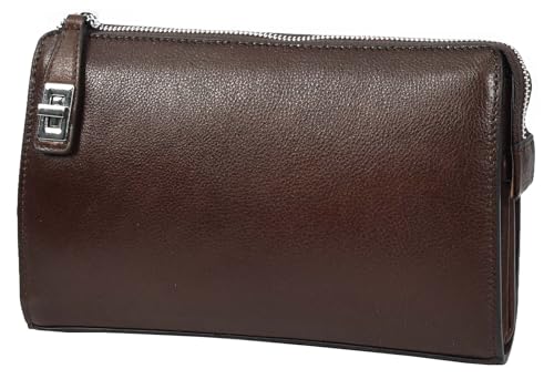 Pochette en cuir véritable avec fermeture éclair A1 FASHION GOODS