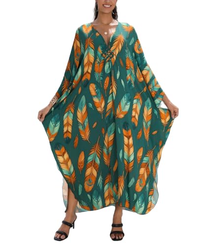 Image of IMAGEKOPE Women's Plus Size Animal Print V-Neck Batwing Kaftan Beach Dress Bathing Suit Cover-Up Loungewear