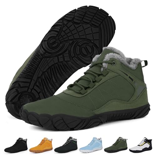 RUYI Blotevoetenschoenen voor de winter, warm gevoerde winterschoenen voor dames en heren, blotevoetenschoenen, waterafstotend, trailschoenen met antislipzool en brede teenbox, 38 EU