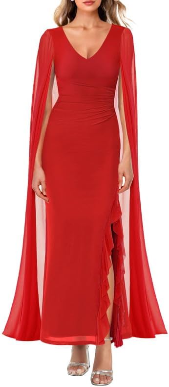 ADEWEL Women's V Neck Flowy Long Sleeve Side Split Sexy Mesh Ruch...