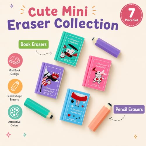 Image of Parshya Eraser for Kids Mini Pencil or Book Shape Erasers Set for Kids, Kawaii Eraser Set Cute Rubber for Kid Students School Office Stationery Pack of 4 Book 3 Pencil Eraser (Book and Pencil Eraser)