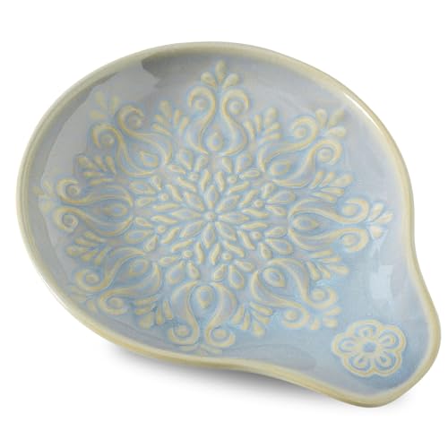 Image of Farmhouse Ceramic Spoon Rests Holder for Kitchen Counter Stove Top (Lightblue-A3)
