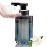 Automatische contactloze schuimglaszeepdispenser, oplaadbare handsfree gegroefde vloeibare zeepdispenser met chroom afwerking, sensordispenser, navulbare fles voor badkamer, keuken