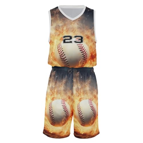 FLildon Fire Baseball Boys Basketball Jersey Set Tank Top Shorts Tracksuit Sport Training Suit for Kids, XXL