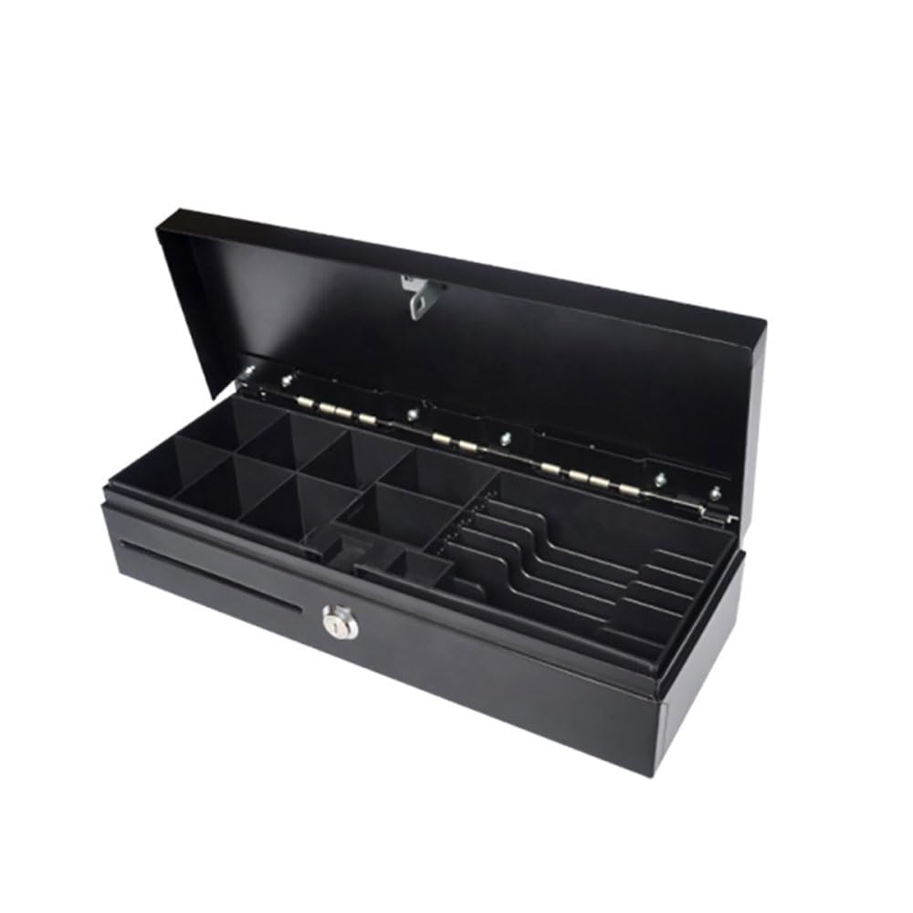 POSSAFE Flip Top Cash Drawer with Removable Tray, 6 Bill & 8 Coin Slots, 12V/24V RJ11/RJ12 Interface, 3-Position Lock, Compatible with POS Systems - 460mm Width, Black