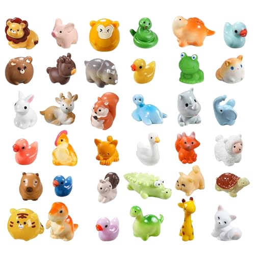 heqxwl 40 Stück Mini Harz Tierfiguren – Bunte Kleine Tiere Figuren für Miniaturlandschaft, Feengarten, Aquarium, Puppenhaus, DIY Deko