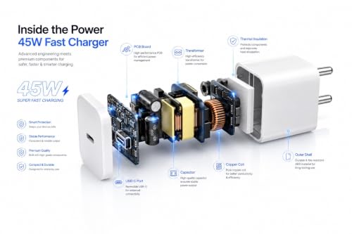Image of mifaso 45W Rapid C-Type Charging Adapter Compatible with Nothing Phone 4b /4a Pro /4a /3 /3a Pro /3a /lite /2a Plus /2 /CMF Phone 2 pro /1 /Tablet, 45 w USB C Fast PPS Adaptor, up to 50w Charge Support
