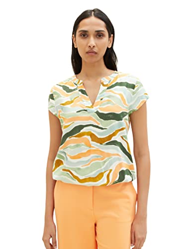 TOM TAILOR Damen Kurzarm-Bluse mit Muster , colorful wavy design, 44