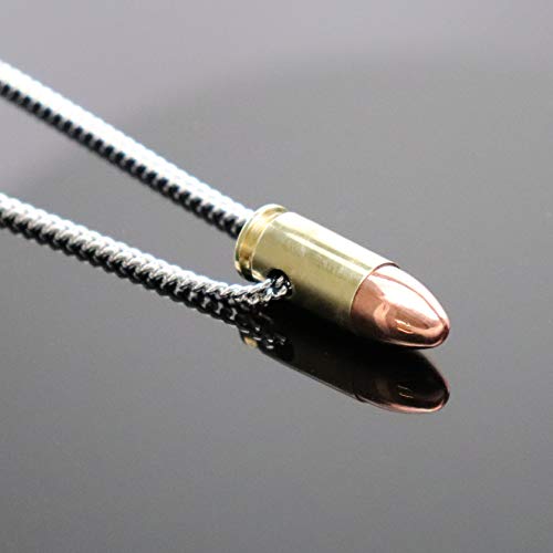 Real Metal 9mm Luger Bullet Jewelry Necklace Hand Polished Brass and Copper Finish3