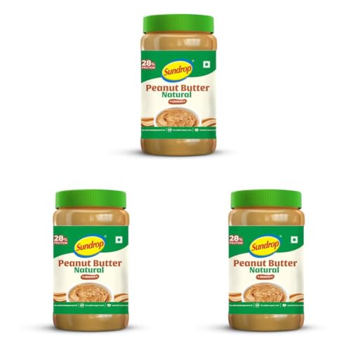 Image of Sundrop Peanut Butter Natural | Crunchy | 924 grams | With 28% Protein | No Added Hydrogenated Oil, Sugar and Salt | Good for Heart Health | Great Value per Gram of Protein (Pack of 3)
