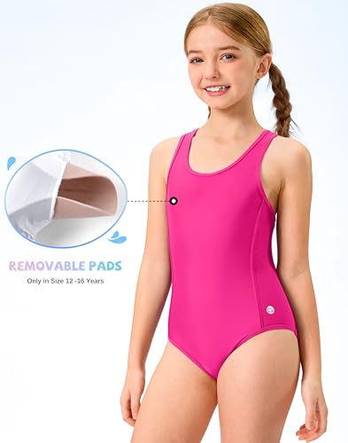 Image of G Gradual Girl's One Piece Swimsuits Racerback Kids Bathing Suit | for Girls 7-16Y, Fully lined for no see-through, Wider straps, UPF 50+, Modest coverage, Swimwear for Swim Team, Beach, Pool