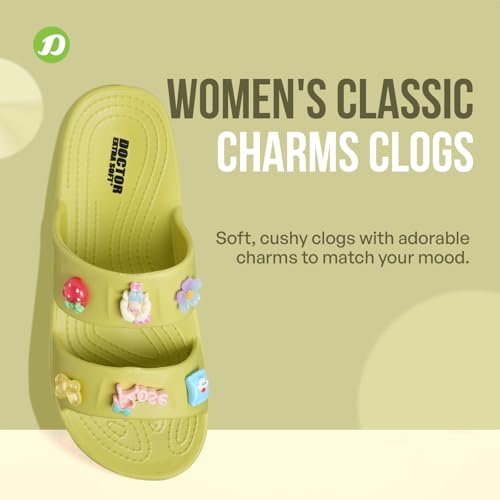 Image of DOCTOR EXTRA SOFT Women's Comfort Double Straps EVA Slip-On Slippers with Cute Charms| Lightweight, Trendy Summer Beach, Pool, Indoor & Outdoor Wear Slide| Soft Cushion Sole Sandals Daily Mules D-540