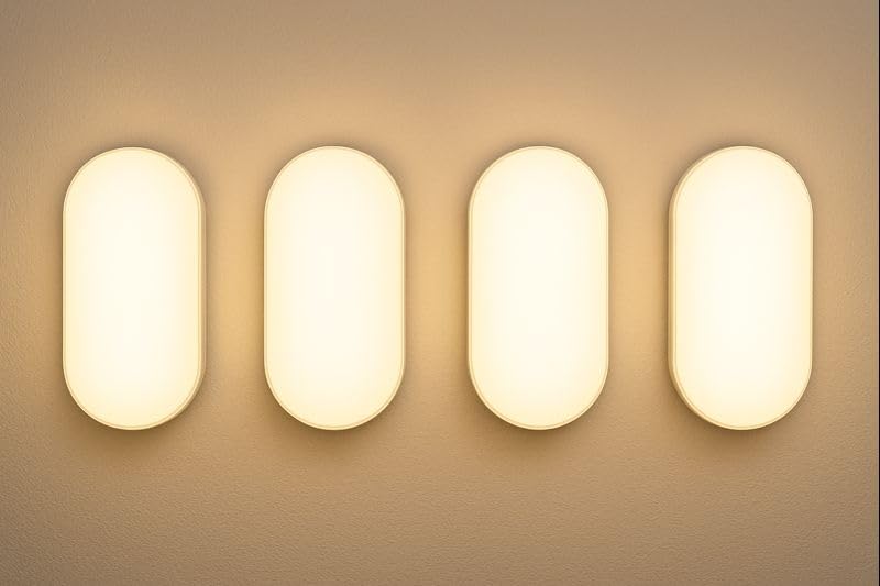 Image of OLIPS LED Bulkhead Light IP54 Waterproof Indoor /Outdoor Wall & Ceiling Light - Weatherproof, Shock Proof, Slim Plastic Surface-Mounted Fixture (10 WATT (Warm White), 4)