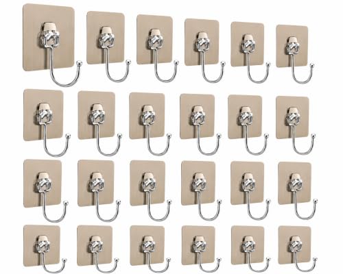 Image of CERLINK Golden Large Adhesive Hooks for Wall Heavy Duty Waterproof Wall Hooks for Hanger Hooks, Stainless Steel Towel and Coats Wall Hook to Use Inside Kitchen, Bathroom, Home and Office Pack 25