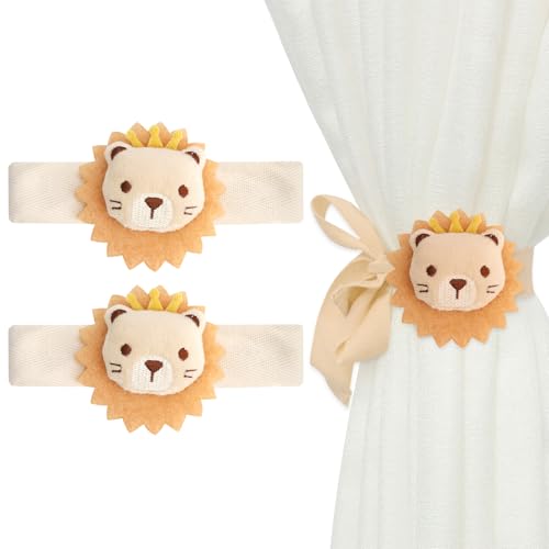 Lot de 2 embrasses de rideaux - Motif lion de dessin animé - Embrasses pour rideaux - Pour la décoration de la maison et de la chambre d'enfant