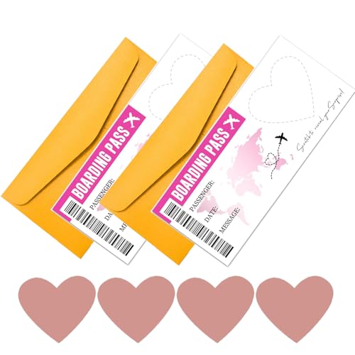 CAMOSE 2pc Romantic Travel Surprise Ticket Scratch Off Envelopes Set - Personalised Flight Ticket & Boarding Pass for Adventure Trip Reveal, Holiday Scratch Card Gift with Ticket Design
