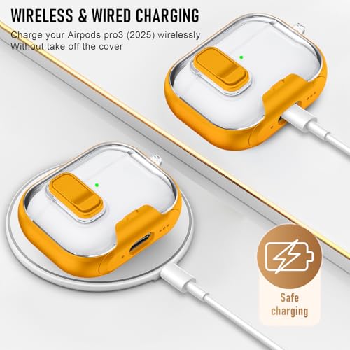 Image of Compatible Airpods Pro 3 Case (2025) with Phone Stand & Cleaner Kit,Print Soft Silicone Lock Clip Apple AirPods Pro 3rd Generation Case, Airpod Pro 3 Cover with Keychain for Women /Girls,Yellow