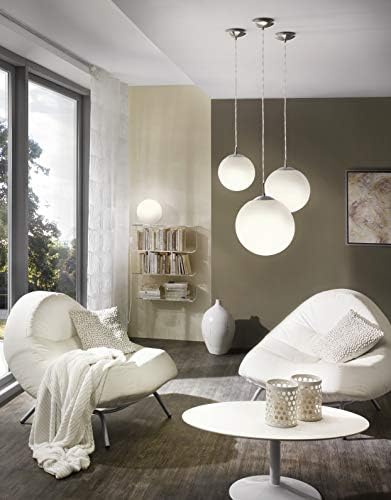 EGLO Pendant lighting Rondo, ceiling light fitting made of matt nickel steel and white opal matt glass, hanging lamp for dining and living room, E27 socket, Ø 9.8 inches