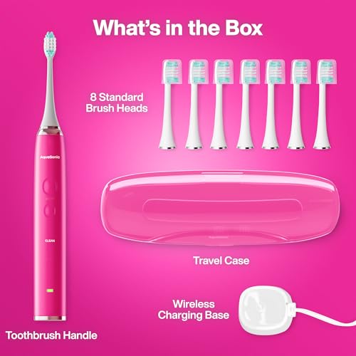 Image of Aquasonic Vibe Series Ultra-Whitening Toothbrush a€ inch ADA Accepted Electric Toothbrush - 8 Brush Heads & Travel Case a€ inch 40,000 VPM Motor & Wireless Charging - 4 Modes w Smart Timer a€ inch Electric Pink