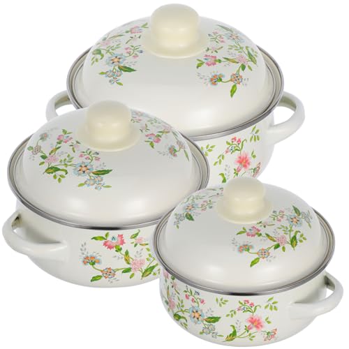 Alipis Set di Pentole con Motivo Floreale 3 Pezzi Mini Pentola per Stufato Casseruola con Doppio Manico per Cottura A Induzione