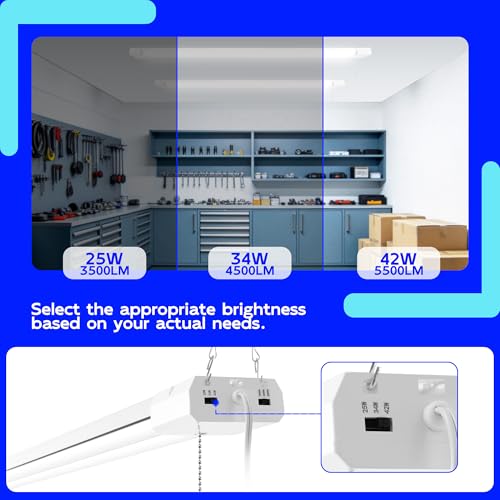 Image of hykolity 4FT LED Shop Light with Reflector,5500LM,3 Power Level&3CCT | 4000 /5000 /6500K Tunable,25 /34 /42W Switchable,Hanging or Surface Mount 4 foot Led Shop Light for Garage,Workshop,2 Pack