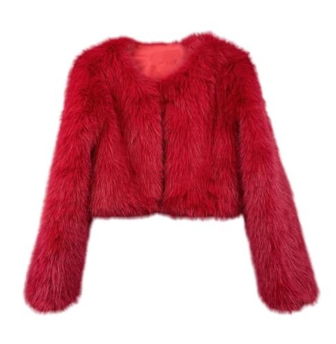 Women's Warm Fluffy Faux Fur Cropped Jackets Shaggy Short Coats Fuzzy Overwear