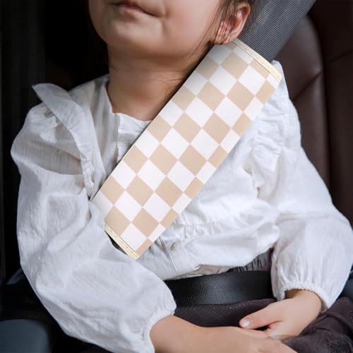 Image of YR Seat Belt Cover for Kids, Soft Comfort Seat Belt Cushion for Children, Cute Cartoon Pattern Car Seat Belt Pads Cover for Girls and Boys, 1 Pack (Almondand Cream Checkered)