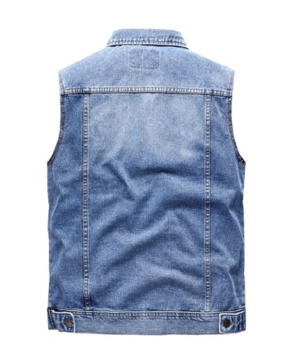 Men's Multi Pocket Denim Vest Trucker Sleeveless Jean Outerwear Casual Vintage Button Cowboy Vests3