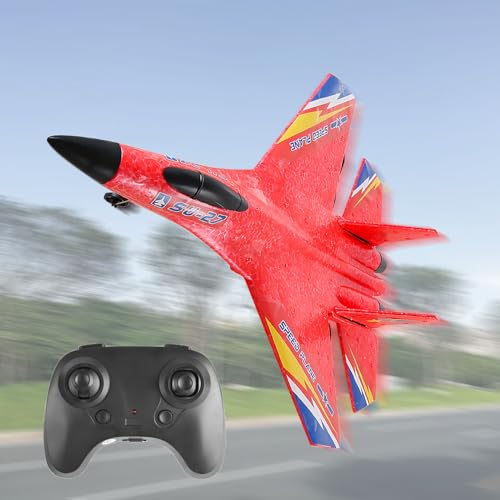 Image of Rc Plane Model Su-27 2.4Ghz 6-Axis Gyro Remote Control Airplane Rc Airplane For Beginners Family Toys For Outdoor Activities (Red)