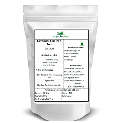 Image of Siyacha Tea Lavender Butterfly Blue Pea Tea, 100% Pure Flower Fresh Blend, Natural Antidoxidant Rich Herbal Tisane, Beverage For Stress Relief, 1Kg Makes 500 Cups (approx)