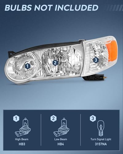 Image of Nilight Headlight Assembly Compatible with 2001 2002 Toyota Corolla Replacement Headlamp Chrome Housing Amber Reflector Driver and Passenger Side