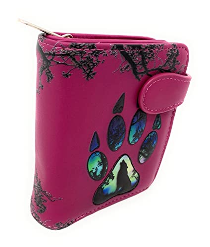 Shag Wear Wolf Paw Small Animal Wallet for Women and Teen Girls Vegan Faux Leather Pink 4.5