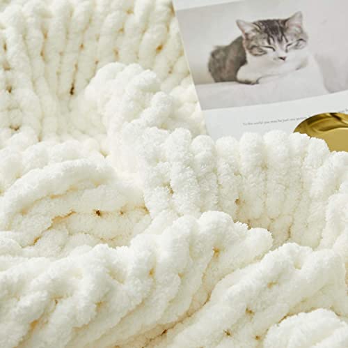 Chunky Knit Blanket 48"X72" Handwoven Interior Decoration For Large Sofas And Beds Ivory #TOP3