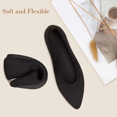 Frank Mully Women's Flats Pointed Toe Knit Flats Lightweight Slip On Breathable Comfort Walking Shoes with Arch Support Soft Flexible Sole for Work Travel3