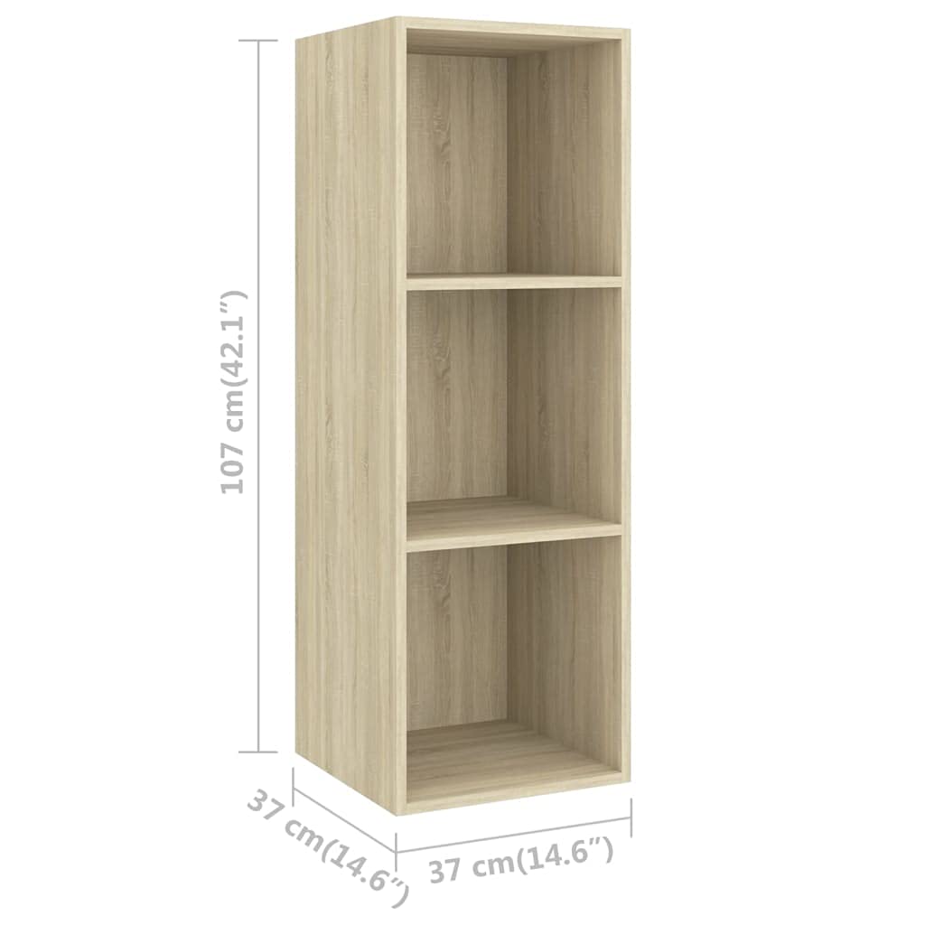 3-TLG. TV-Schrank-Set Sonoma-Eiche, Holzwerkstoff, Hängend, Modernes Media-Center für Wohnzimmer, Schlafzimmer, 37x37x107cm