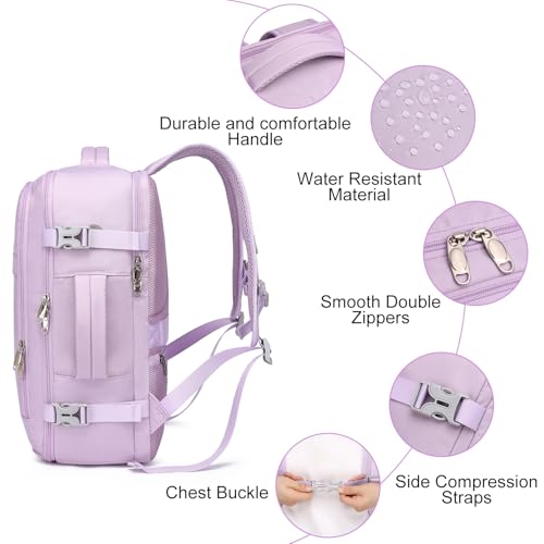 Image of EZUOLA Travel Backpack for Women, 25L Carry On Backpack Airline Approved,Personal Item Travel Bag,Bookbag for College Essentials,Lightweight Work Back pack for Weekend Business,Gifts Purple