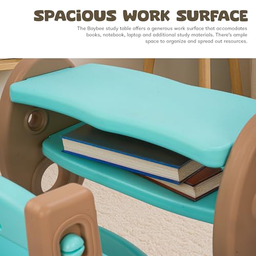 Image of BAYBEE Plastic 4 In 1 Baby Study Table & Chair Set For 2+ Years Kids Desk Set | Reading & Writing Study Table For Kids With Chair (Blue), 55 cm, 43 cm, 56 cm