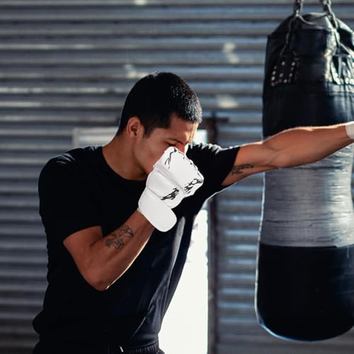 Guantes de boxeo blancos en material PU con soporte de muñeca ajustable para sparring 5