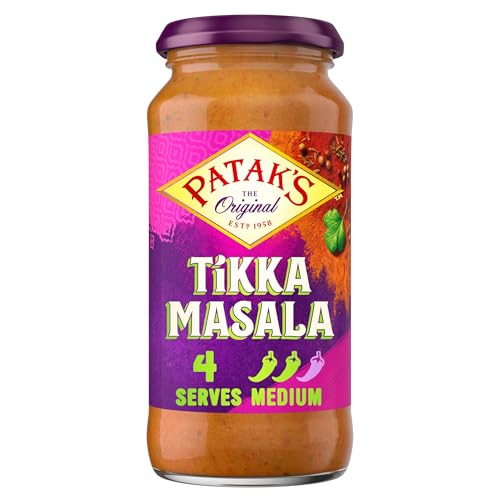 Pataks Tikka Masala Curry Sauce 450g - Medium Heat - Vegetarian & Gluten Free Sauce - No Artificial Flavours or Preservatives - Authentic Indian Ready Cooking Simmer Sauce - Serves 4