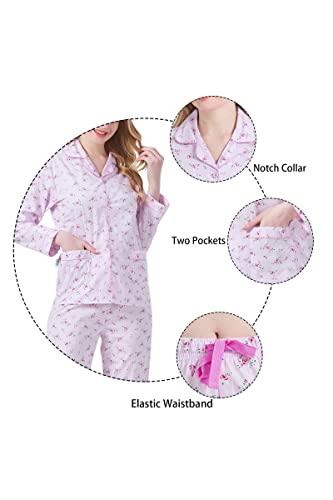 Image of GLOBAL Women Cotton Pajamas Long Sleeve PJs Button Down Sleepwear S-3XL
