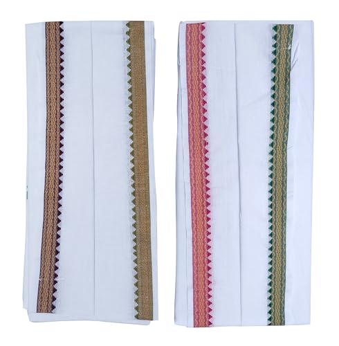 Image of Handloom Pure Cotton Traditional God Towel | Gamcha /Angocha Towel | Fast Absorbing Bath Towels for Men, Women & Kids | Perfect for Everyday Use |Pack of 2 | Size 76 x 178 cm | White