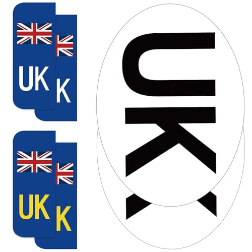 ARVO UK Car Stickers 2 Oval + 4 Number Plate Stickers | Waterproof & EU Travel Approved