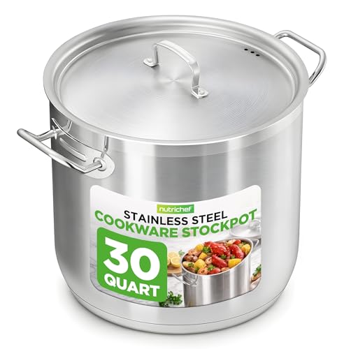 Stainless Steel Cookware Stockpot, 30 Quart Heavy Duty Induction Soup Pot With Stainless Steel Lid And Strong Riveted Handles, Even Heat Distribution, Compatible With Most Cooktops