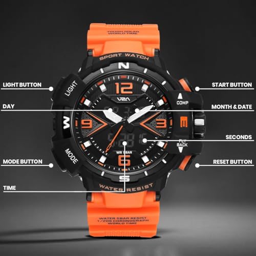 Image of V2A Stryke 50mm Analog Digital Watch for Men | Red X Tactical Dial Design | Alarm Stopwatch Backlight Day Date | Rugged Sports Watch with TPU Strap | 50M Water Resistant | Gift for Mens