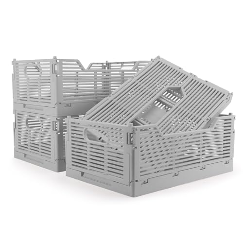 Vivikivi 4 Stück Klappbox, Kunststoff Klappkiste Aufbewahrungskorb, Stapelbar Faltbarer Aufbewahrungsbox Kisten Aufbewahrung für Haus Klassenzimmer Büro Küche Schlafzimmer (30.5x20.5x12.5cm, Grau)