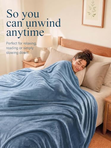 Image of Utopia Bedding Soft Fleece Bed Blanket King Size Stone Blue (90x102 Inch)