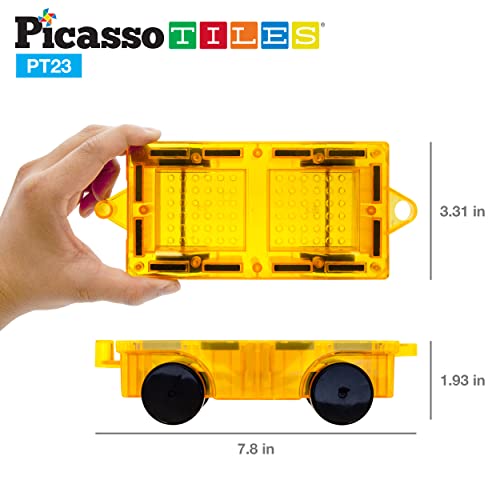 Picassotiles Magnetic Tiles Expansion Seated Car W/ 2 Action Figure Character Dolls Play Set, Kids Building Magnet Bricks Stem Learning Construction Block Vehicle Toy For Boys And Girls 3 Years And Up #TOP4