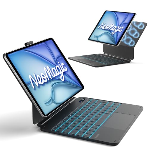 Inateck NeoMagic KB903 Étui de clavier magnétique pour iPad Air 13", iPad Pro 12,9" 6/5/4/3 génération, grand trackpad, affichage LED Smart Power, 7 couleurs, 3 niveaux, rétroéclairé, QWERTZ, avec