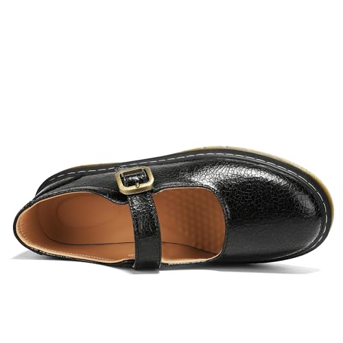 Image of Women's Mary Jane Flat Shoes Comfort Platform Buckle Ankle Strap Flats Breathable Slip On Lightweight Office Work Shoes Black,8 US