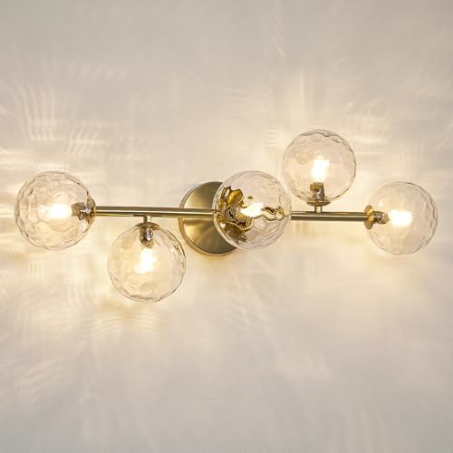 Image of 5 Lights Bathroom Vanity Light,Brushed Gold Globe Bathroom Light Fixtures